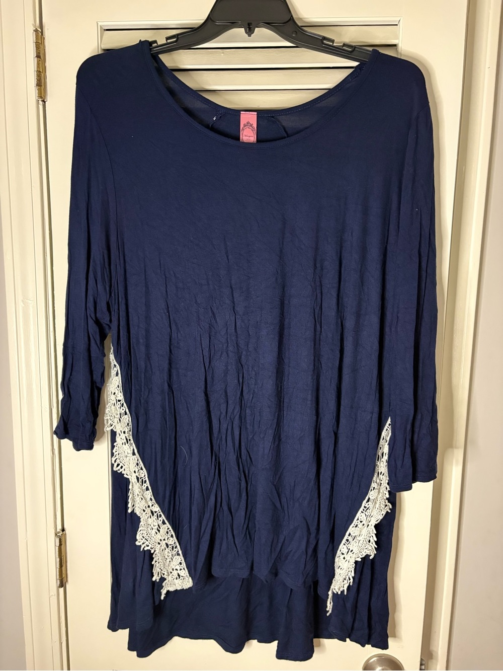Women's Navy Crochet-Trim Tunic Top